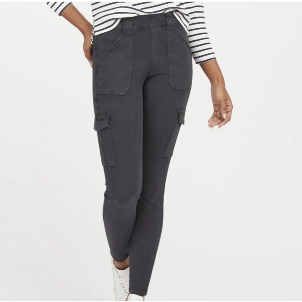 SPANX Stretch Twill Ankle Cargo Pants Black Washed M